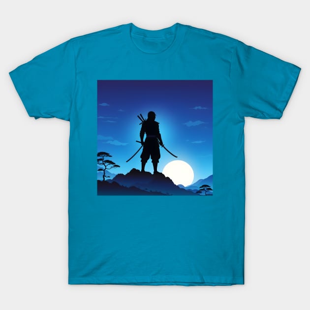 Ninja in the night with moon T-Shirt by Spaceboyishere